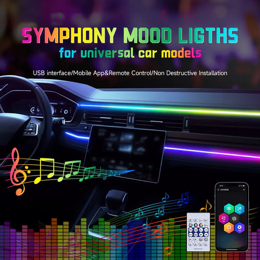Car LED Ambient Light USB 64 Colors Acrylic Strips 110cm Full Colors